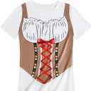 Oktoberfest T-Shirts for Womens Bavarian German Lederhosen Costume 3D Novelty Shirt Short Sleeve Festival Outfit (White, XXL)