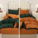 PURE ERA Jersey Knit Duvet Cover Set 100% T-Shirt Cotton Super Soft Comfy 3pc Bedding Set with Zipper Closure (Solid Forest Green/Burnt Orange, Queen)