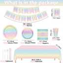 Pastel Rainbow Birthday Party Supplies, Includes Happy Birthday Banner, Tablecloth, Plates, Napkins, Cups, Knives, Forks, Spoons, Straws for Girls Birthday Party Decorations, Serves 20 Guests