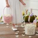 Youyole 2 Pcs Baby Shower Basket with Handle Woven Wicker Bow Wedding Basket for Treasure Storage Gathering Foraging Wedding Birthday Party Baby Shower, Pink White, 11" x 6"x 6"