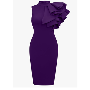Memoriesea Women's Ruffle Sleeveless Bodycon Knee Length Party Pencil Midi Dress XL