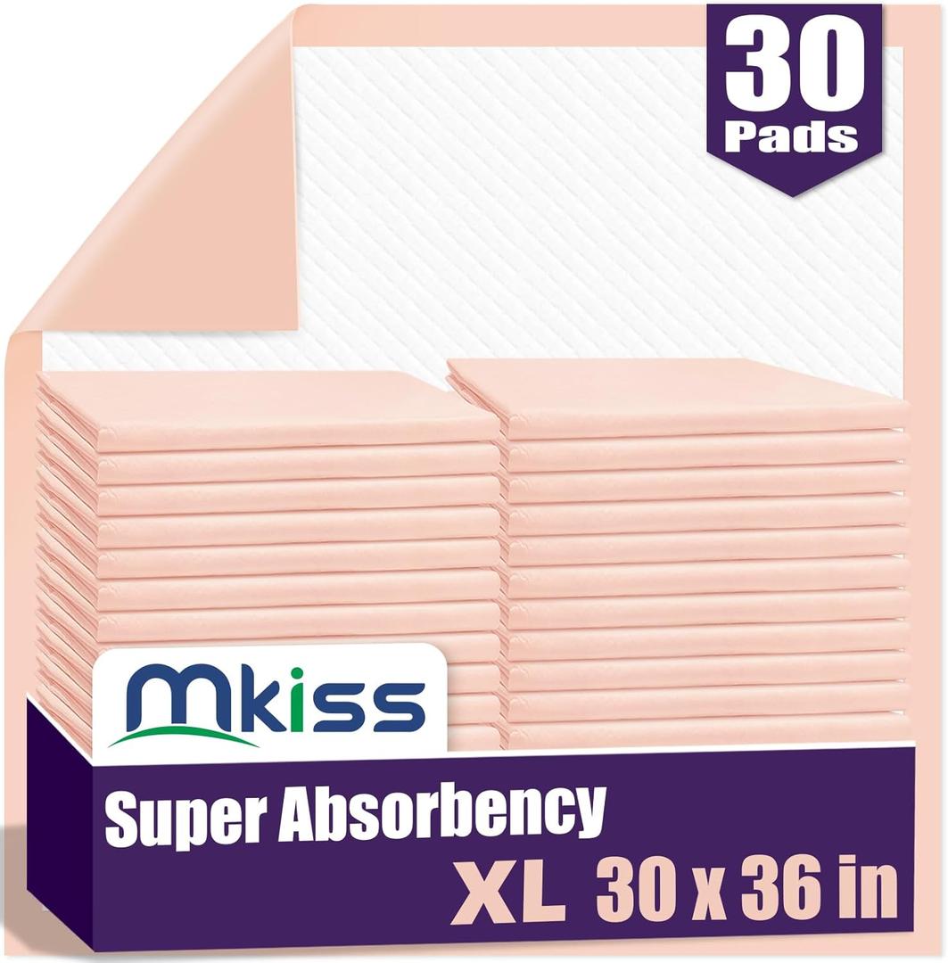 MKISS Bed Pads Disposable 30" x 36" [30 Count] Heavy Duty Absorbent Adults Incontinence Underpad, XL Chuck Pads Leakproof, Extra Large Puppy Training Pee Pad, Waterproof Baby Changing Pad