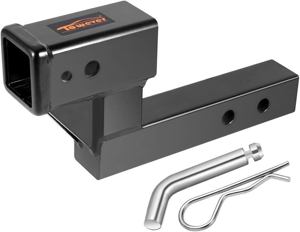 Towever 84122 Receiver Hitch Extender with 4" Drop/Rise, 9" Extension, Hitch Riser Solid Tube (GTW/TW 5000/500 LBS) with Pin and Clip