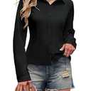 Gleeivy Striped Button Down Shirts for Women Dress Shirt Slim Fit Long Sleeve Casual Collared Work Blouse Y2K Fall Outfits Black, 2XL