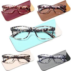 Reading Glasses Blue Light Blocking, Computer Glasses for Women Men, Fashion Square Eyeglasses 5 Pairs (A-mix 8)