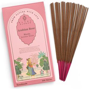 Incense Sticks, Rose Arabic Incense, Pack of 100 Stick, Hand Rolled Aromatic Masala Made with Natural Ingredients, 45-60 Minute Burn Time, Best for Home Fragrance, Meditation, Yoga, Spiritual Healing