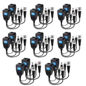 Passive Video Balun 8 Pairs Passive Video Power Balun Audio Connector 960P/1080P/2MP BNC to RJ45 Network Transceiver Cat5e/Cat6 Adapter AHD/TVI/CVI/CVBS for Full HD Security Surveillance Camera System