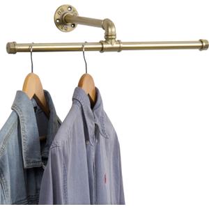 MyGift 20-inch Industrial Brass-Tone Metal Pipe Wall Mounted T-Bar Hanging Clothing Rack