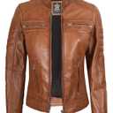 Blingsoul Cafe Racer Leather Jacket Womens - Real Lambskin Leather Jackets for Women, Medium