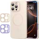 ESR for iPhone16 Pro Max Case with MagSafe, Supports Magnetic Charging, Smooth & Slim Silicone Case, Shockproof, Full Screen and Camera Protection, Soft Microfiber Lining,Light Tan