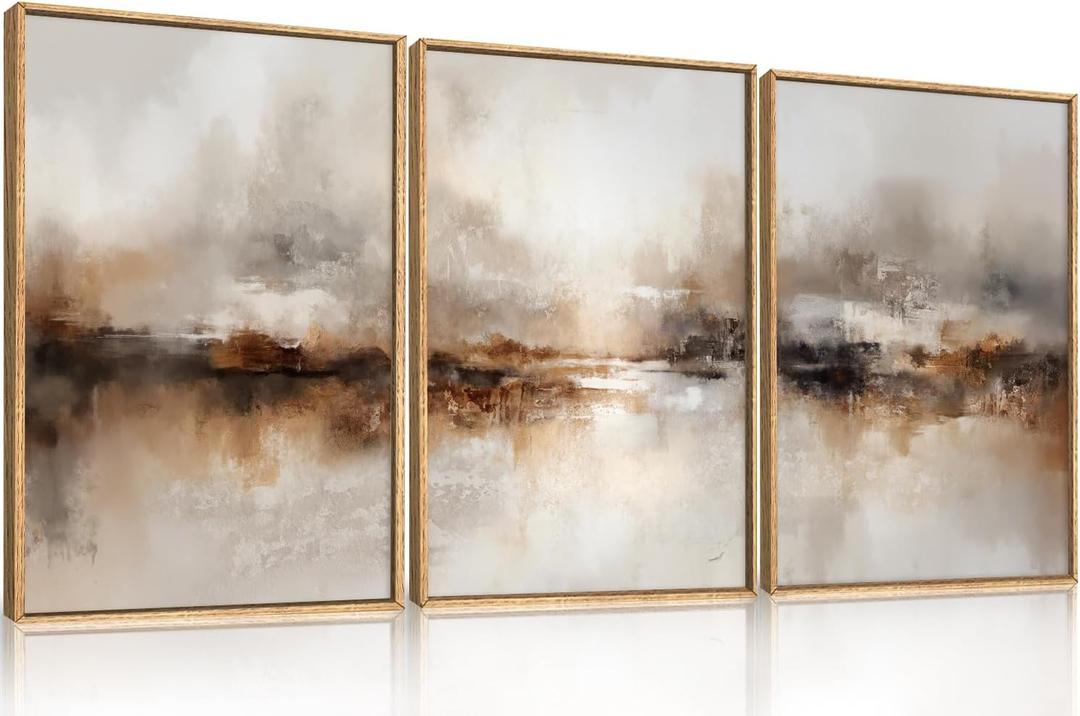 Large Abstract Brown Pastel Framed Canvas Wall Art,Neutral Black Gray Wall Decor,Modern Brush Stroke Painting,Minimalist Textured Artwork for Living Room,Bedroom,Dining Room,Office -16"x24"x3