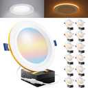 Sunco 12 Pack 6 Inch LED Recessed Light with Night Light, Flush Mount Ceiling Light, Baffle Trim Slim Can Lights, 1500 LM, Selectable CCT 2700K/3000K/4000K/5000K/6000K, Dimmable, 14W=100W ETL