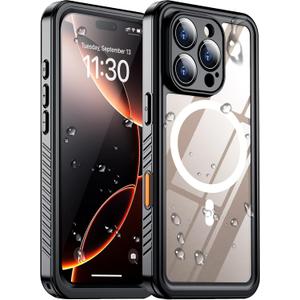 Temdan Compatible with iPhone 16 Pro Max Case Waterproof, Compatible with MagSafe Built-in Screen & Camera Protector IP68 Underwater Full Body 16FT Military Dropproof Shockproof Phone Case 6.9"-Black