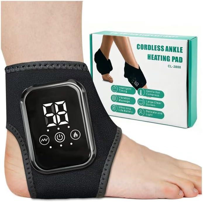 Foot Massager - Portable Foot and Ankle Massager with Heat with 3 Vibration Modes 3 Heat Levels Plantar Fasciitis, Travel Home Use (Black)