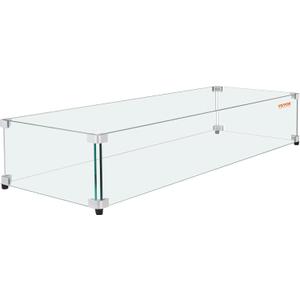 Glass Wind Guard for Rectangular Fire Pit Table 31 x 12.5 x 6.5 Inch, 0.31 inch Thick and Sturdy Tempered Glass Panel with Hard Aluminum Corner Bracket & Rubber Feet, Easy to Assemble