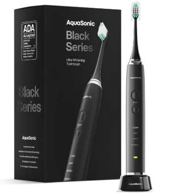 AquaSonic Black Series Electric Toothbrush - Rechargeable, 4 Modes, Travel Case