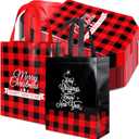 Paterr 24 Pack Christmas Gift Bags 12" Buffalo Plaid Gift Bags with Handles Non Woven Gift Wrap Bags Reusable Christmas Grocery Shopping Totes for Holiday Goodie Candy Xmas Party Birthday