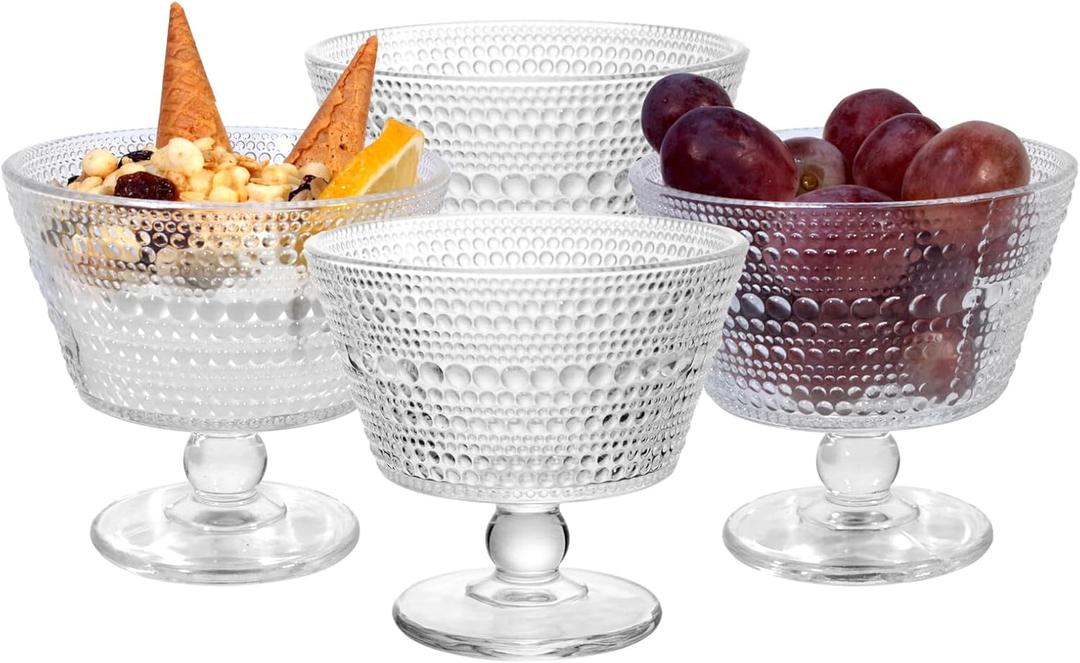 Glass Dessert Bowls Breakfast Cups,Dessert cups Set of 4, 9oz Glass Ice Cream Sundae CupsGlass Dessert Bowls, For oatsIce Cream, Milk, Sorbet, Yogurt (4PCS), Transparent, D-1059