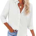 Button Down Shirts for Women Long Sleeve Dress Blouse Casual Solid Office Work Tops (X-Small, White)
