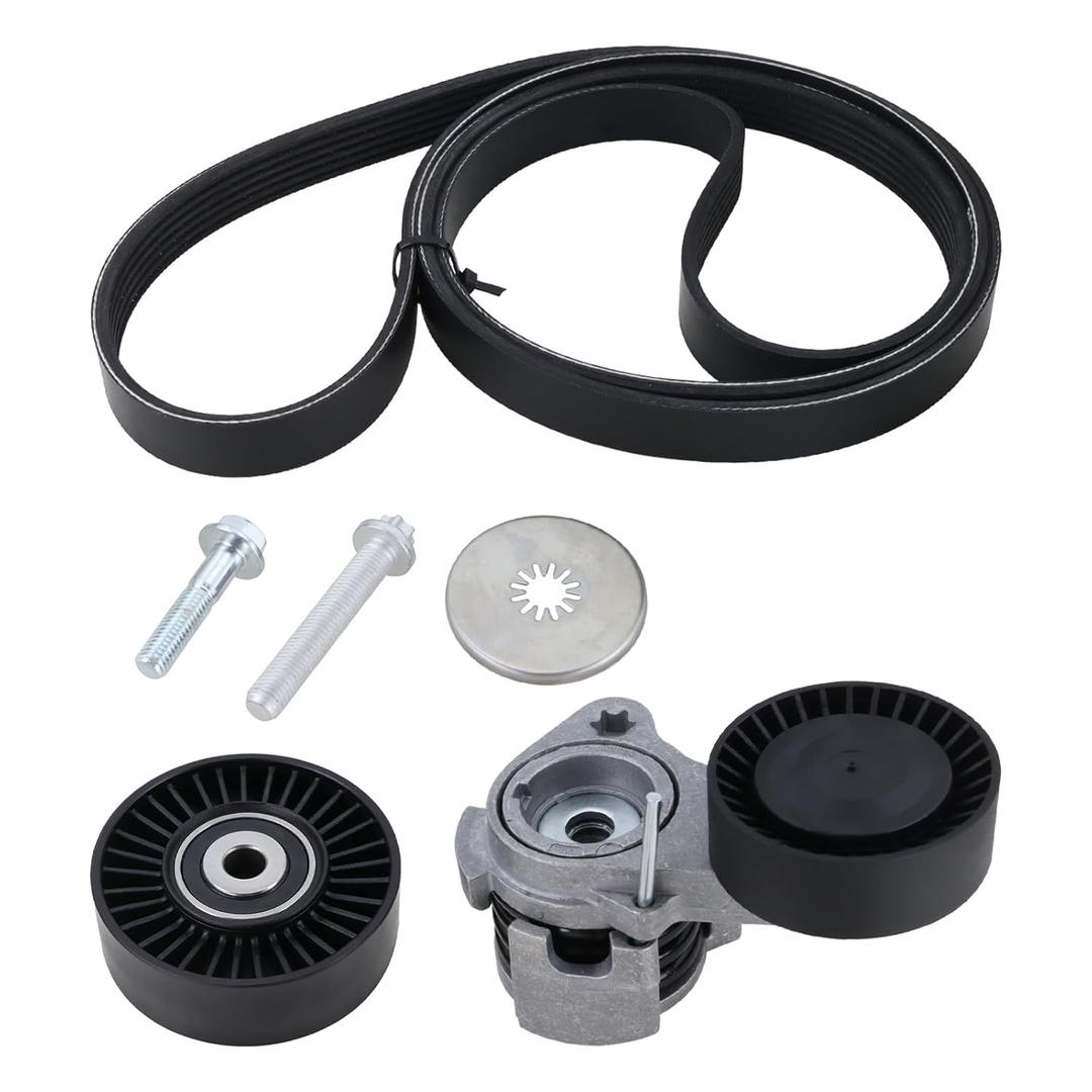 Serpentine Belt Tensioner Bolt Idler Pulley Drive Kit Compatible with 2006-2013 BMW 128i 323i 325i 325xi 328i 330i 330xi 525i 525xi 528i 528xi 530i 530xi X3 3.0L L6 Replaces 11288624196 6K1990