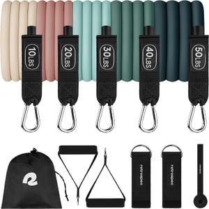 Retrospec Train Resistance Bands Set for Working Out - 5 Stackable Bands, Handles & Door Anchor - Portable Fitness Equipment for Physical Therapy & Yoga Includes Carry Bag (Smoothie)