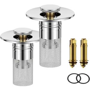 Cumulative Sink Stopper, Cumulative Sink Plug Hair Trap, Pop Up Sink Drain Strainer, Bathroom Sink Plug Hair Catcher, 2 in 1 Universal Bathroom Sink Strainer Stopper for Bathroom Sink (2)