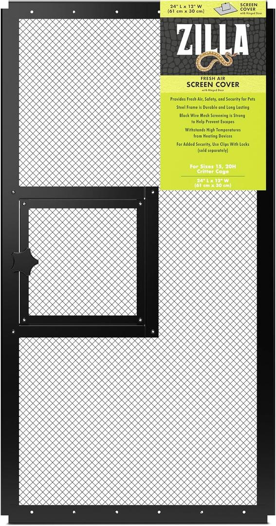 Zilla Pet Reptile Terrarium Fresh Air Screen Cover with Hinged Door 24" x 12"