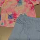Fdqin Girls Summer Outfits 2 Piece Fashion Twist Front Short Sleeve Top and Wide Leg Pants Clothing Sets Tie Dye 4-5 Years