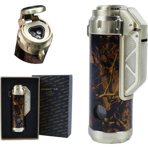Torch Lighter,Triple Jet Flame Refillable Windproof Adjustable Butane Gas Lighter with Punch for Candle,Camping,Grill (Fuel Not Included)