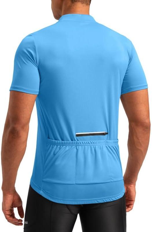 Men's Cycling Jersey Moisture Wicking Short Sleeve Half Zip Bike Road Mountain Biking Bicycle Biker Quick Dry UPF SPF Riding Sun Protection Racing Shirts for Men Zipper Pockets (Sky Blue, M)