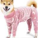 Dog Fleece Pajamas Large Dog 4 Legs Winter Clothes for Dog Fit Warm Jumpsuit for Dogs (Pink, L)