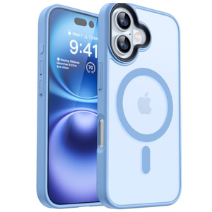 CANSHN Magnetic for iPhone 16 Case [Compatible with MagSafe & MIL-Grade Drop Tested] Slim Translucent Matte Cover, Anti-Scratch Shockproof Phone Case for iPhone 16, Light Blue