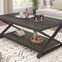 HSH Gray Storage Coffee Table, Modern Center Table for Living Room with Display Shelf, Simple Metal Wooden Rectangle Cocktail Tea Table, Minimalist Home Office Bedroom 2 Tier Coffee Table, 39 Inch