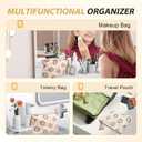 2 x Makeup Bag Small Cosmetic Pouch: Cosmetic Bag for Purse - Cute Make up Bags with Tassel - Gifts for Teen Girl (01-Khaki)