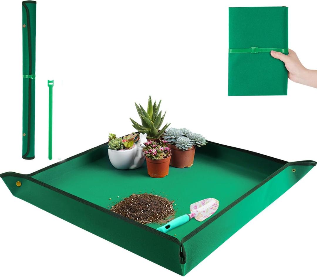 Plant Repotting Mat for Indoor Plants Transplanting Table Top Gardener Portable Potting Tray Potting Soil Tidy Tray Succulents Bonsai Planting Gardening Mat Garden Gifts for Women 29.5"x29.5" (Dark Green)