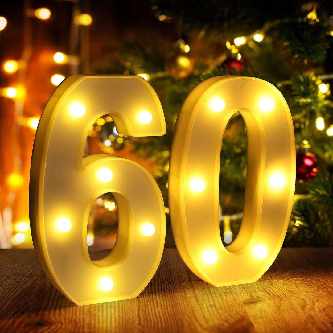 60th Birthday Decorations for Women Men,Happy 60 Birthday Decorations for Centerpieces Table,60 Light Up Numbers Sign Led for Party Backdrop Wall Decor for Wedding Anniversary Home, 21cm X 13cm X 3cm