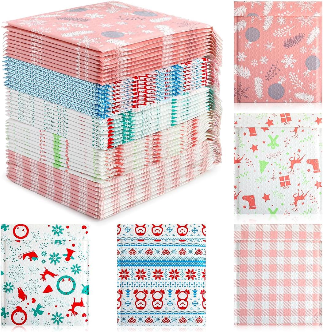 100 Pack Christmas Poly Bubble Mailers 8.3 x 9.3 Inch Christmas Padded Envelopes Self Seal Adhesive Shipping Bags Postal Bags for Xmas Gift Giving Small Business Mailing Packaging(Lovely)