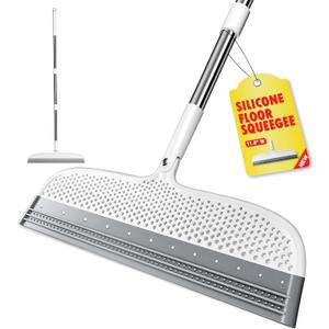 Silicone Floor Squeegee, 180 Rotating Air Broom, Squeegee for Floor with a Long Handle, Magic Broom for Water and Pet Hair Removal on Bathroom Floors, Tile, Deck and Glass, Indoor Cleaning Tool