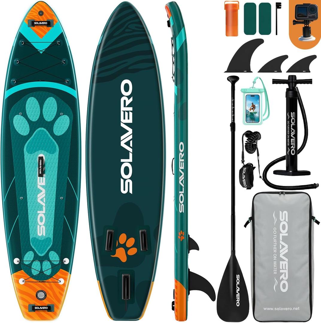 SOLAVERO 11'6" Inflatable Stand Up Paddle Board for All Skill Levels
35” Extra Wide SUP with Non-Slip EVA Pad, Complete Accessories, Paddleboard for Youth & Adult,for Fishing, Surfing & Yoga