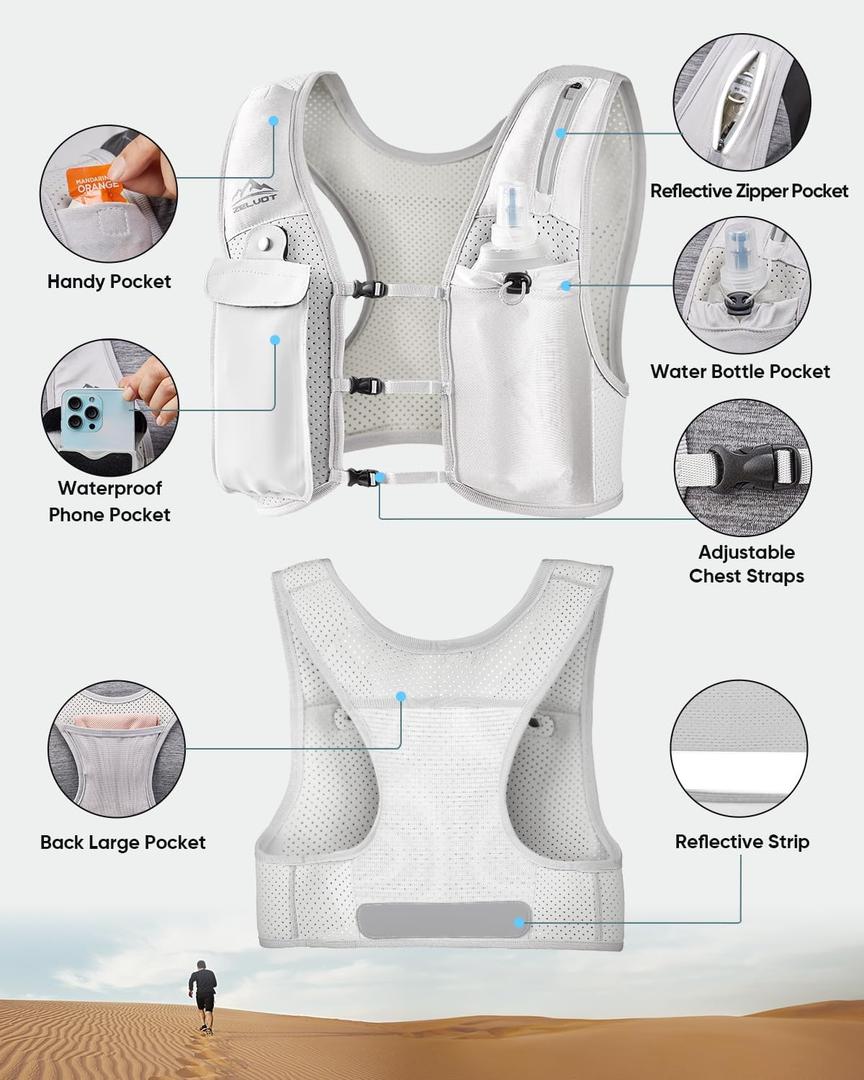 Running Vest for Women Men, USA Original Patent, Adjustable Chest Straps Running Hydration Vest, Lightweight Breathable Reflective Running Vest for Marathon