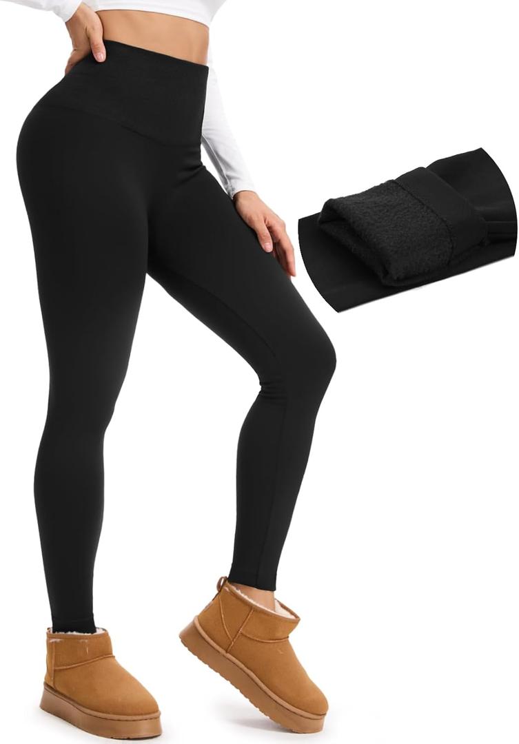 yeuG Fleece Lined Leggings for Women Thermal High Waisted Tummy Control Seamless Workout Yoga Pants (Large-X-Large, Black)