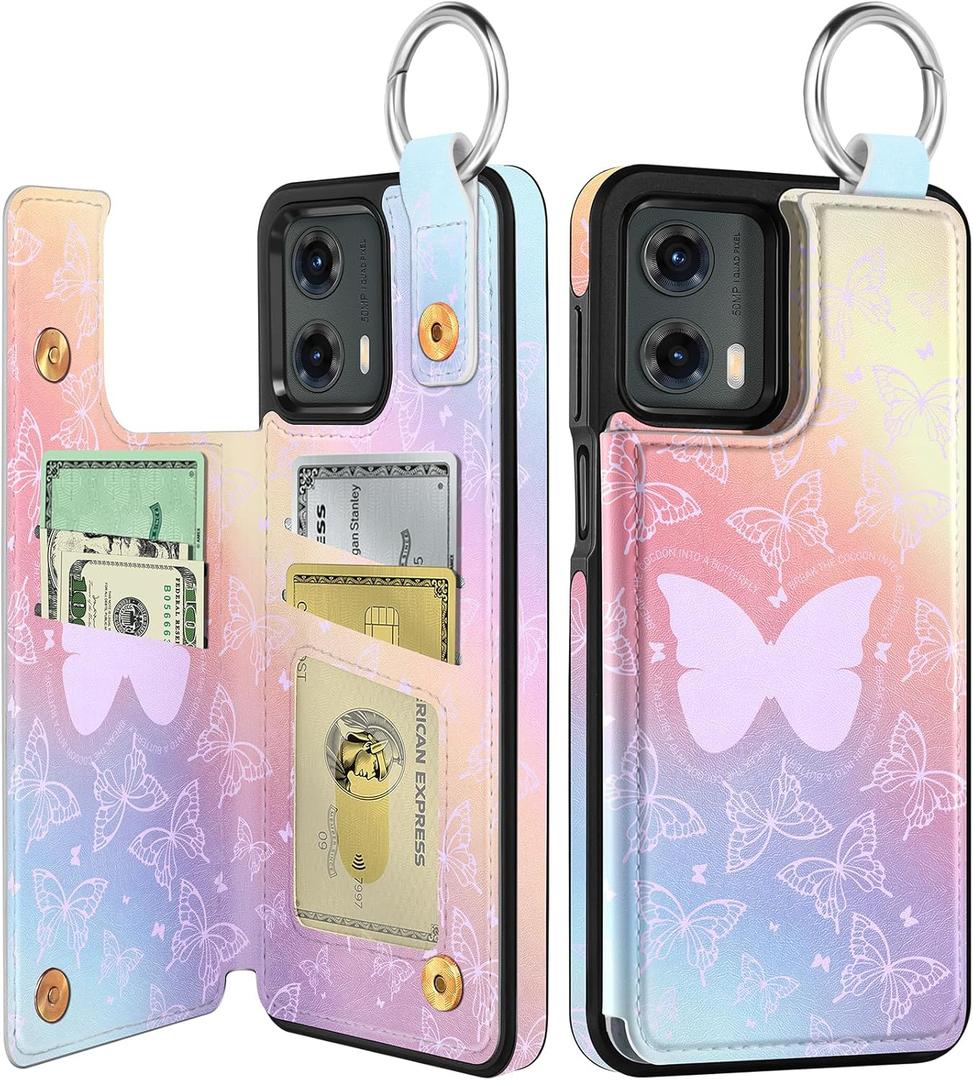 Shorogyt for Moto G 5G 2024 Wallet Case with Card Holder - Designer Colorful Butterfly Pattern Kickstand Magnetic Clasp Back Flip Folio Leather Phone Cases for Women Men Girls for Moto G 5G 2024 (for Motorola Moto G 5G 2024)