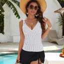 Blooming Jelly Womens Tankini Swimsuits Tummy Control Bathing Suit Two Piece Retro Swim Skirt Modest V Neck Swimwear (L)