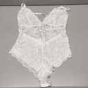 Avidlove Women Snap Crotch Lingerie Sexy Lace Bodysuit Deep V Teddy One Piece Lace Babydol, White, Size Ml