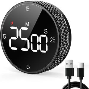 USB Rechargeable Magnetic Kitchen Timer for Cooking, Building 800mAh Battery Large Display Digital Countdown Count up Timer, 3 Preset 5/15/25 Mins Loud Alarm for Baking Grilling Studying