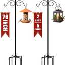 Double Shepherds Hooks for Outdoor Heavy Duty, 2 Pack 76 Inch Bird Feeder Pole with 5 Prongs Base, Adjustable Tall Shepherds Hook for Garden Hooks for Hanging Plants Flower Basket, Lantern