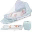 Portable Baby Lounger Bag, Foldabl Babies Nest with 2-in-1 Removable Mosquito Net, Infant Travel Nest Lounger, Easy Setup and Storage for Outdoors Indoors - Baby Registry (Light Green)