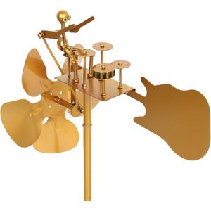 Handmade Metal Drummer Windmill, Percussionist Music Figurines and Statues, Rockin Art Figurine, Wind-Powered Kinetic Sculpture, Wind Spinner Windmill Decoration for Yard Lawn Garden Patio Decor