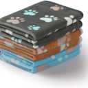 Luciphia 1 Pack 3 Blankets Fluffy Premium Fleece Pet Blanket Flannel Paw Printed Throw for Dog Cat(Medium 30x20'', Grey/Brown/Blue)