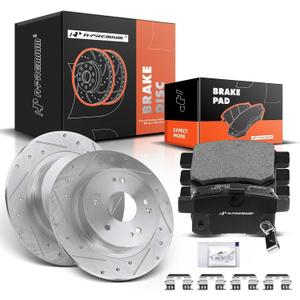 A-Premium 11.09 inch (282 mm) Rear Drilled and Slotted Disc Brake Rotors + Ceramic Pads Kit Compatible with Acura and Honda Models - Accord 2008-2017, TSX 2009-2014, 6-PC Set